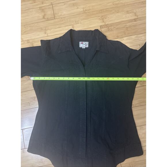 Scully Black Embroidered Western Blouse Fitted Waist 3/4 Sleeves Boho Rodeo XL - Picture 6 of 9